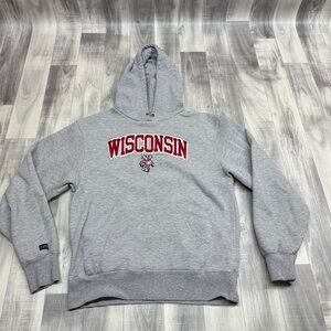 ✅Mens S Wisconsin Badgers Jansport Hoodie Gray Pullover Fleece-Lined Sweatshirt